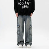 Vintage Y2K Streetwear Cargo Jeans for Straight Wide Leg Pants Loose Casual Denim Trousers Hip Hop Harajuku